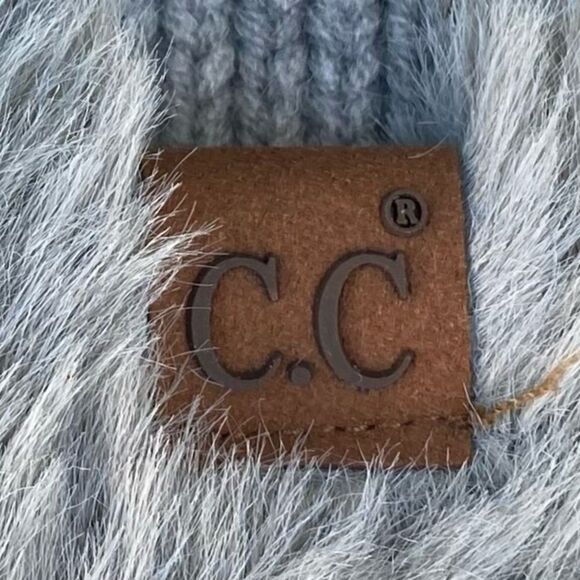 NWT New C.C. Grey Fuzzy Beanie/Hat w/Laser Engraved Non-Branded Chanel Patch OS - Picture 6 of 9